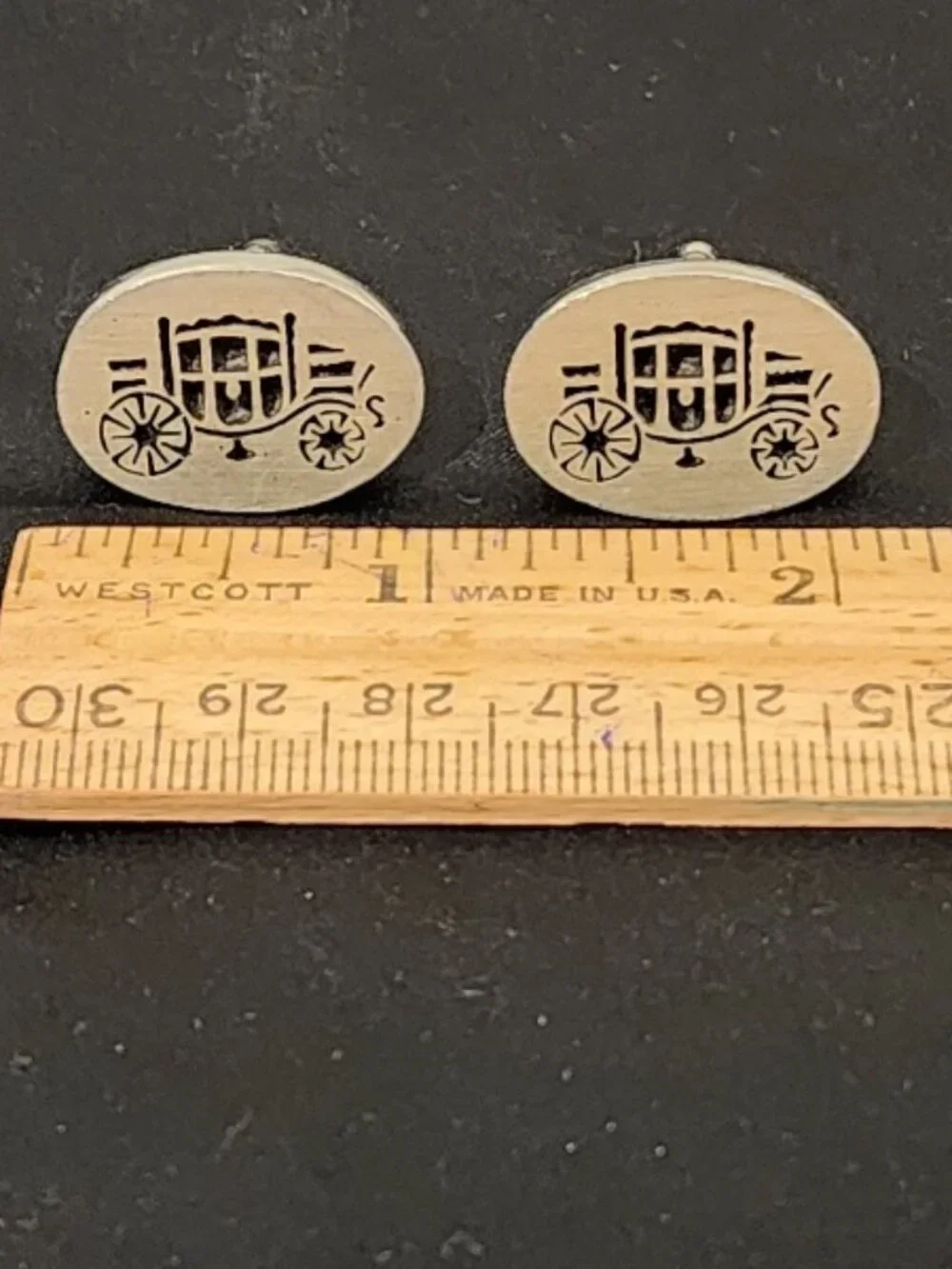 Vintage Silver-Toned Horse-Drawn Carriage Cufflinks & Tie Clip